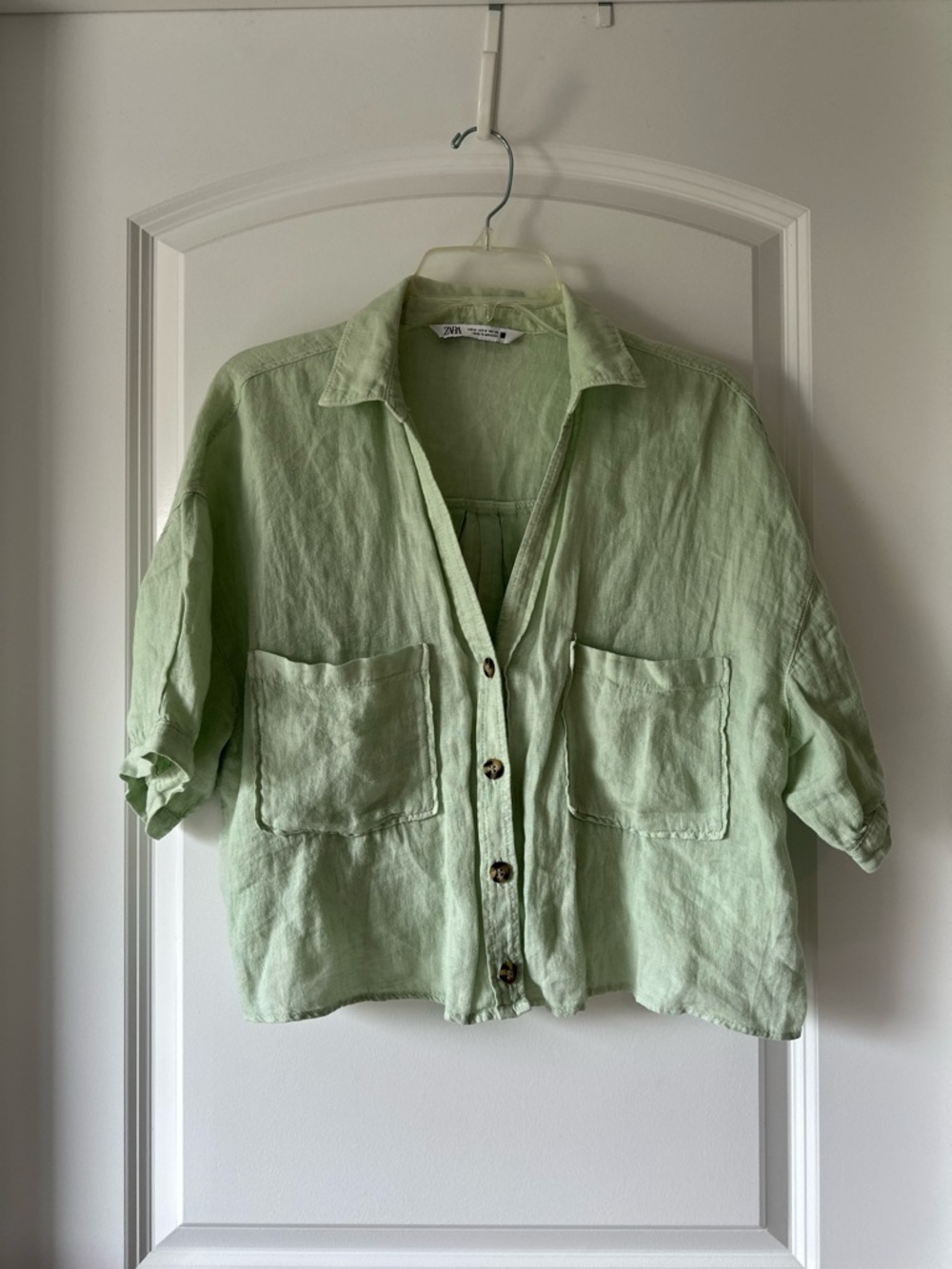 ZARA Light Mint Green Linen Top